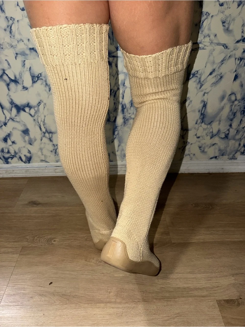 Women’s Over-the-Knee Knit Socks Boots — Cream